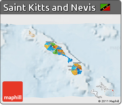 Political 3D Map of Saint Kitts and Nevis, lighten