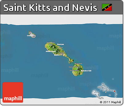 Satellite 3D Map of Saint Kitts and Nevis, lighten, desaturated, land only