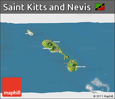 Satellite 3D Map of Saint Kitts and Nevis, lighten, land only