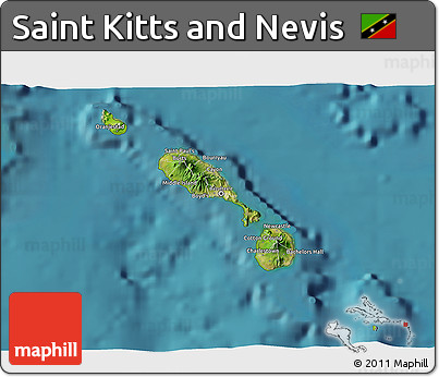Satellite 3D Map of Saint Kitts and Nevis, physical outside, satellite sea
