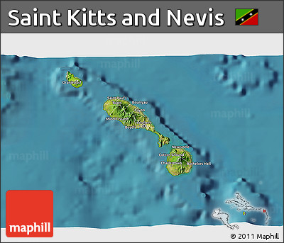 Satellite 3D Map of Saint Kitts and Nevis, physical outside, satellite sea