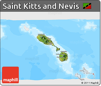 Satellite 3D Map of Saint Kitts and Nevis, single color outside, bathymetry sea