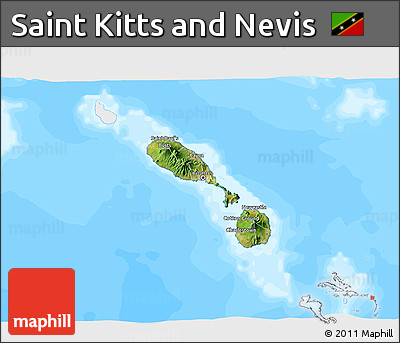 Satellite 3D Map of Saint Kitts and Nevis, single color outside, bathymetry sea