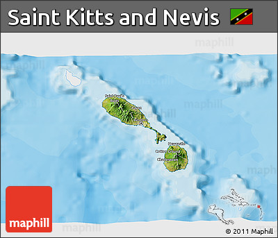 Satellite 3D Map of Saint Kitts and Nevis, single color outside, bathymetry sea, shaded relief sea