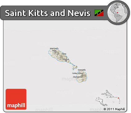 Shaded Relief 3D Map of Saint Kitts and Nevis, cropped outside