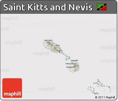 Shaded Relief 3D Map of Saint Kitts and Nevis, cropped outside