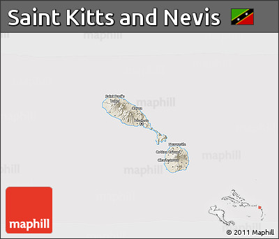 Shaded Relief 3D Map of Saint Kitts and Nevis, cropped outside