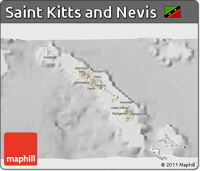 Shaded Relief 3D Map of Saint Kitts and Nevis, desaturated