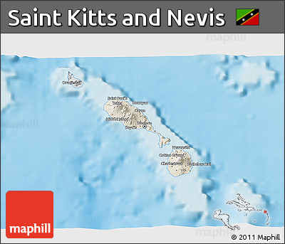 Shaded Relief 3D Map of Saint Kitts and Nevis, desaturated, land only