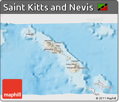 Shaded Relief 3D Map of Saint Kitts and Nevis, desaturated, land only