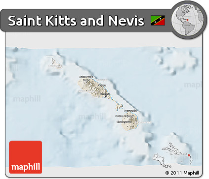 Shaded Relief 3D Map of Saint Kitts and Nevis, lighten