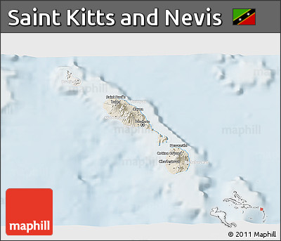 Shaded Relief 3D Map of Saint Kitts and Nevis, lighten