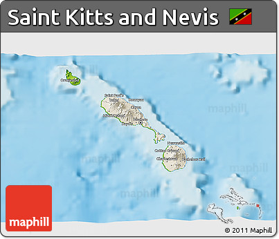 Shaded Relief 3D Map of Saint Kitts and Nevis, physical outside