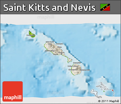 Shaded Relief 3D Map of Saint Kitts and Nevis, physical outside