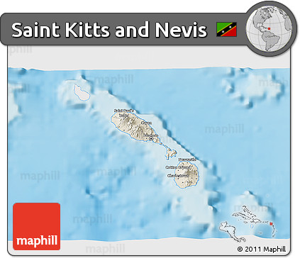 Shaded Relief 3D Map of Saint Kitts and Nevis, single color outside