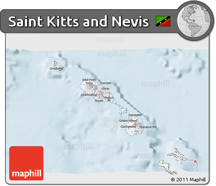 Silver Style 3D Map of Saint Kitts and Nevis