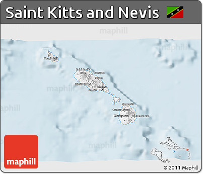 Silver Style 3D Map of Saint Kitts and Nevis