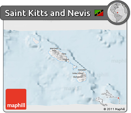 Silver Style 3D Map of Saint Kitts and Nevis, single color outside