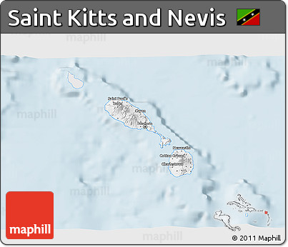 Silver Style 3D Map of Saint Kitts and Nevis, single color outside