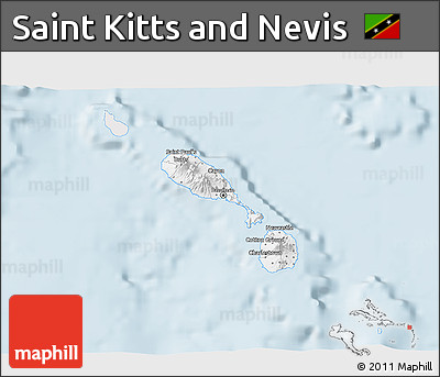 Silver Style 3D Map of Saint Kitts and Nevis, single color outside