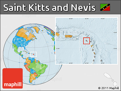 Flag Location Map of Saint Kitts and Nevis, political outside