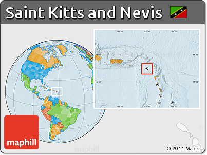 Flag Location Map of Saint Kitts and Nevis, political outside