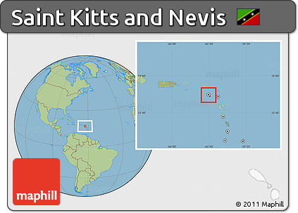 Flag Location Map of Saint Kitts and Nevis, savanna style outside