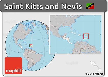 Gray Location Map of Saint Kitts and Nevis, highlighted continent, within the entire continent