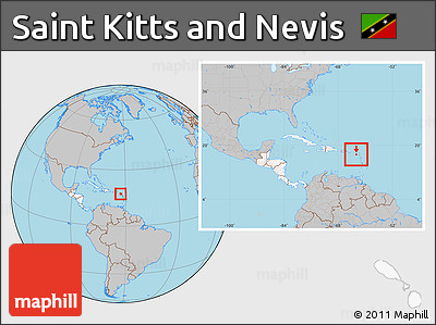 Gray Location Map of Saint Kitts and Nevis, highlighted continent, within the entire continent