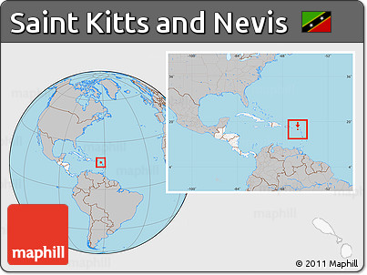 Gray Location Map of Saint Kitts and Nevis, highlighted continent, within the entire continent
