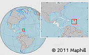 Gray Location Map of Saint Kitts and Nevis, highlighted continent, within the entire continent, hill shading