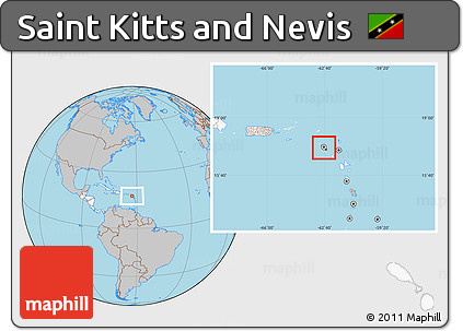 Gray Location Map of Saint Kitts and Nevis, highlighted continent