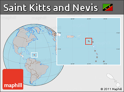 Gray Location Map of Saint Kitts and Nevis, highlighted continent