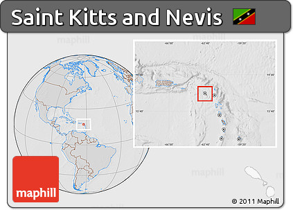 Gray Location Map of Saint Kitts and Nevis, lighten, desaturated, hill shading