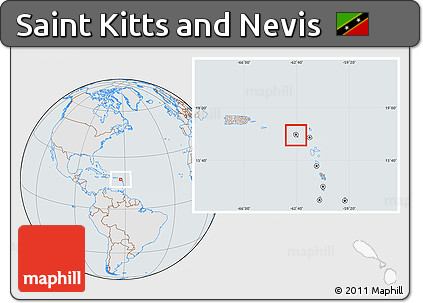 Gray Location Map of Saint Kitts and Nevis, lighten, semi-desaturated
