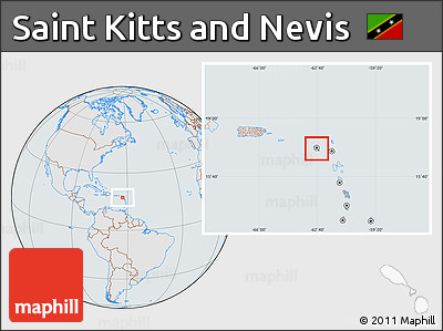 Gray Location Map of Saint Kitts and Nevis, lighten, semi-desaturated