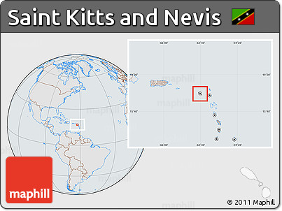 Gray Location Map of Saint Kitts and Nevis, lighten, semi-desaturated