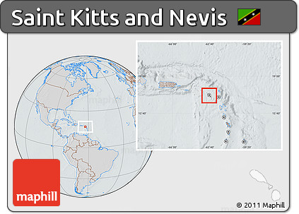 Gray Location Map of Saint Kitts and Nevis, lighten, semi-desaturated, hill shading