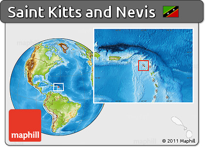 Physical Location Map of Saint Kitts and Nevis
