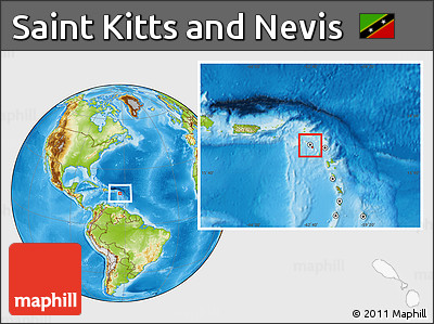 Physical Location Map of Saint Kitts and Nevis