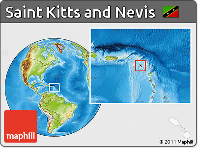 Physical Location Map of Saint Kitts and Nevis