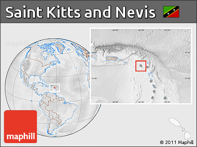 Physical Location Map of Saint Kitts and Nevis, lighten, desaturated