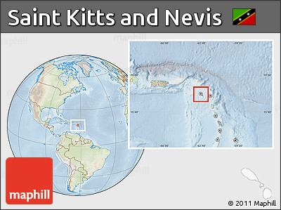 Physical Location Map of Saint Kitts and Nevis, lighten