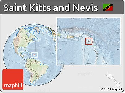 Physical Location Map of Saint Kitts and Nevis, lighten