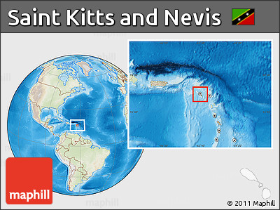 Physical Location Map of Saint Kitts and Nevis, lighten, land only