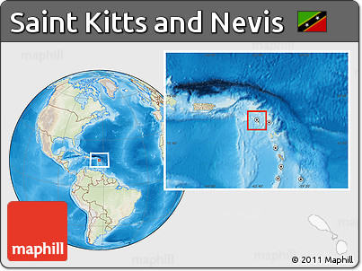 Physical Location Map of Saint Kitts and Nevis, lighten, land only