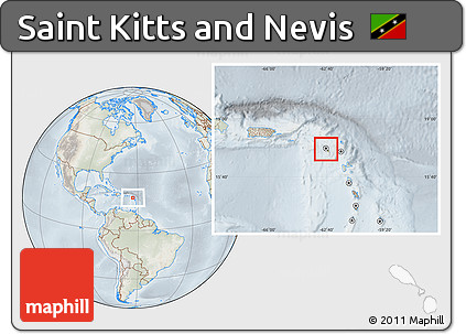 Physical Location Map of Saint Kitts and Nevis, lighten, semi-desaturated