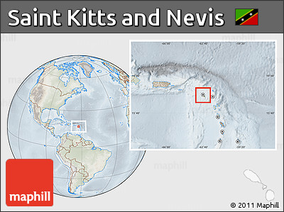 Physical Location Map of Saint Kitts and Nevis, lighten, semi-desaturated
