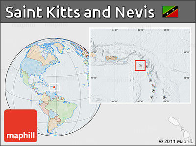 Political Location Map of Saint Kitts and Nevis, lighten