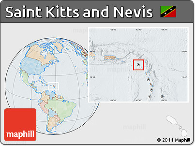 Political Location Map of Saint Kitts and Nevis, lighten